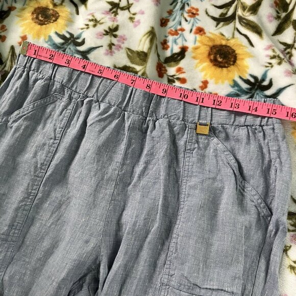 Ellen Tracy Linen Capri Pants Womens M Cropped Summer Coastal Boho Blue - Picture 7 of 9
